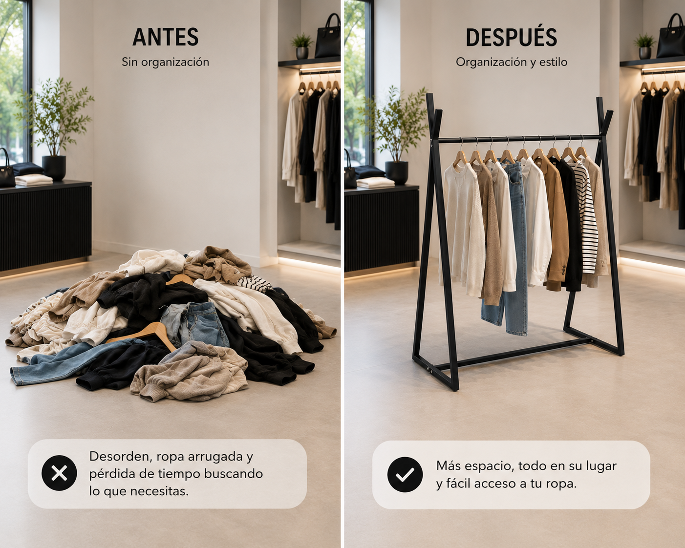 Perchero para colgar ropa negro de metal