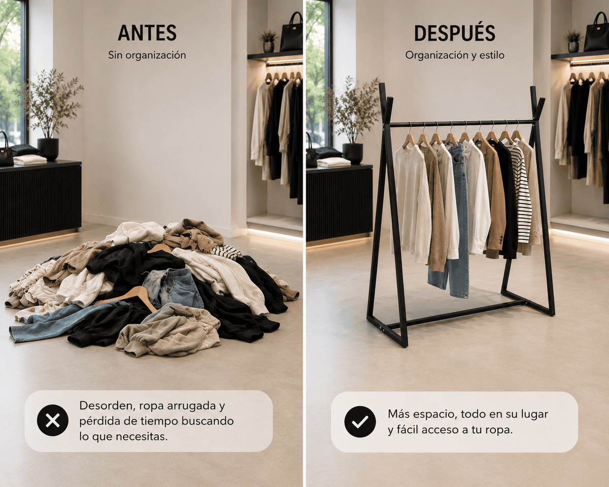Perchero para colgar ropa negro de metal