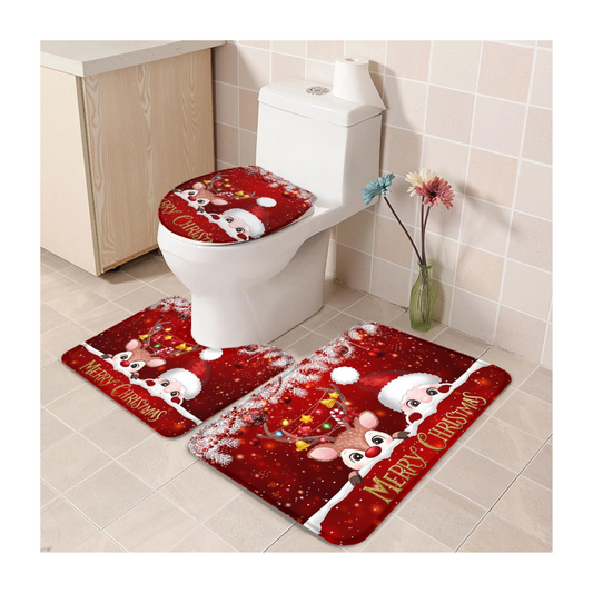 Set Juego de Baño 2 Alfombras con Antideslizante Decoración Navideña