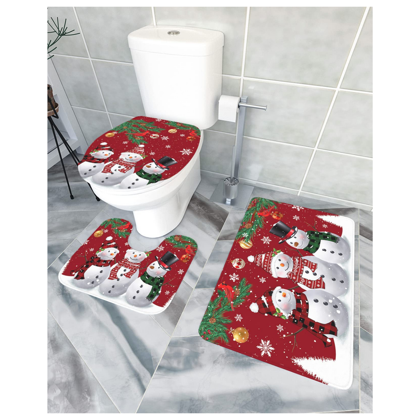 Set Juego de Baño 2 Alfombras con Antideslizante Decoración Navideña