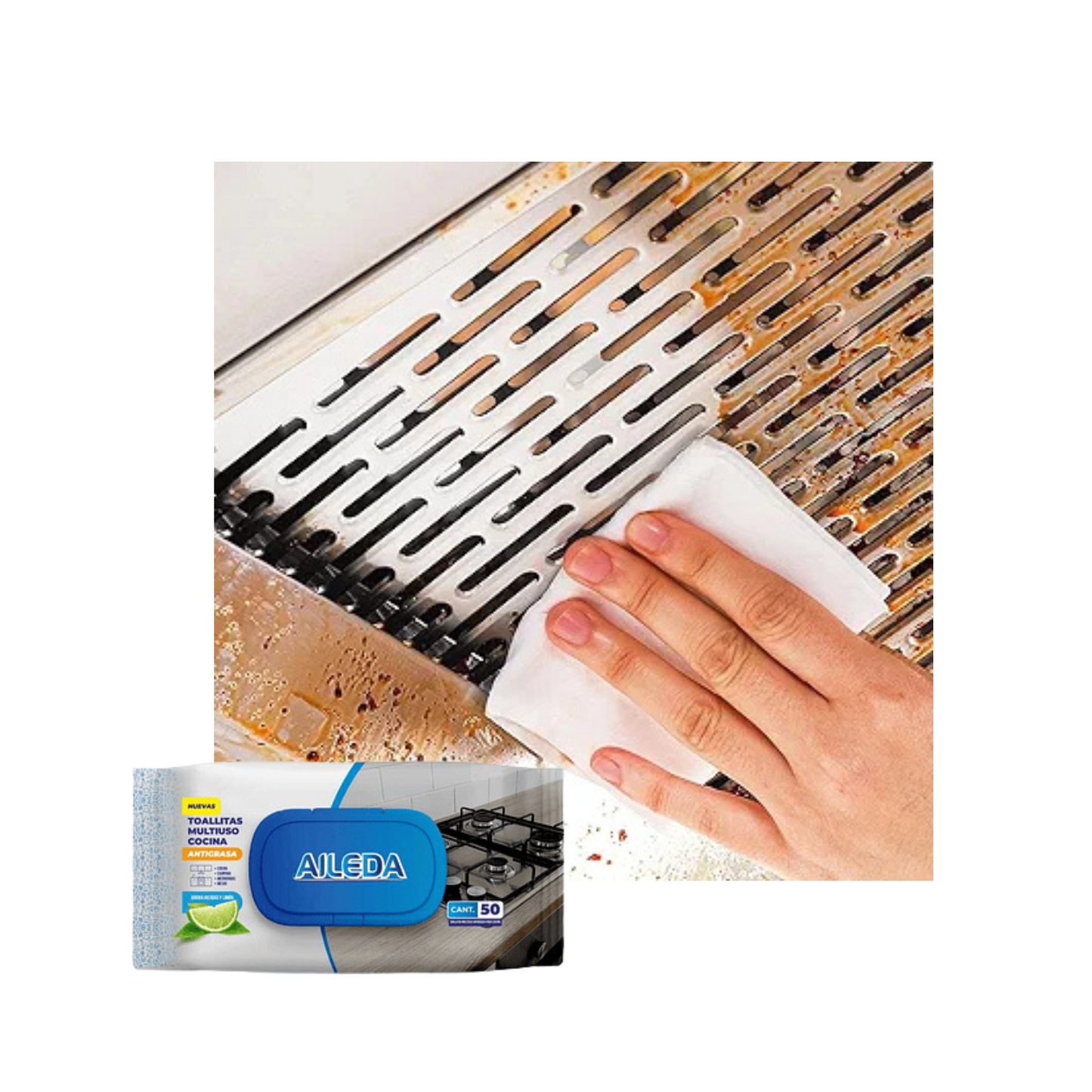 Toallitas Húmedas Antigrasa para Cocina - 50 Und Limón