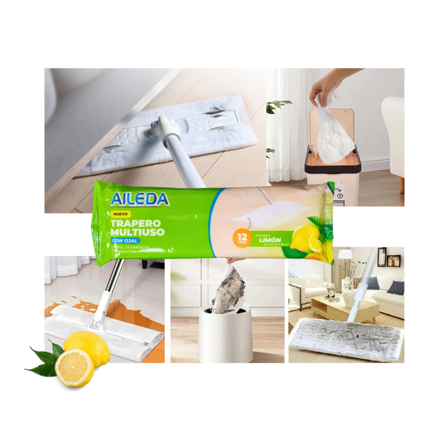 Paño de Limpieza Trapero Húmedo con Ojal Aroma Limón 40x60cm 12Pcs