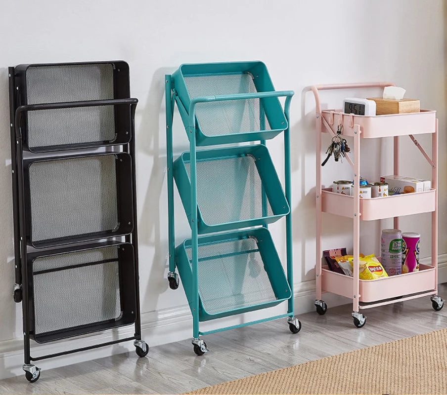 Carrito Organizador Plegable 3 Niveles Negro Con Ruedas Venzhop