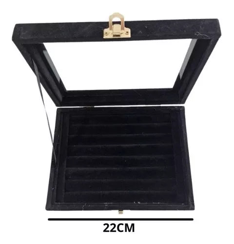 Exhibidor De Anillos Terciopelo Con Tapa Transparente 22 Cm