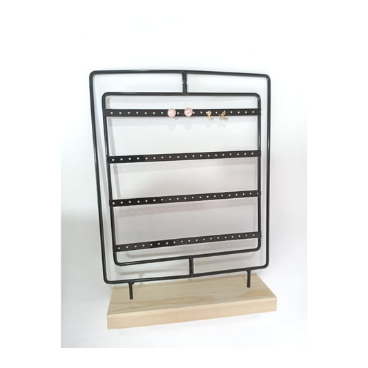 Exhibidor Organizador De Aros Giratorio Base Madera Joyas