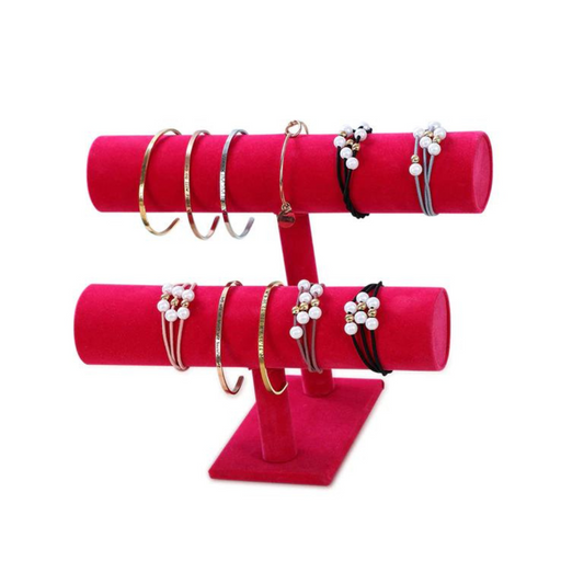 Exhibidor Reloj O Pulsera 2 Niveles Gamuza Terciopelo Rojo