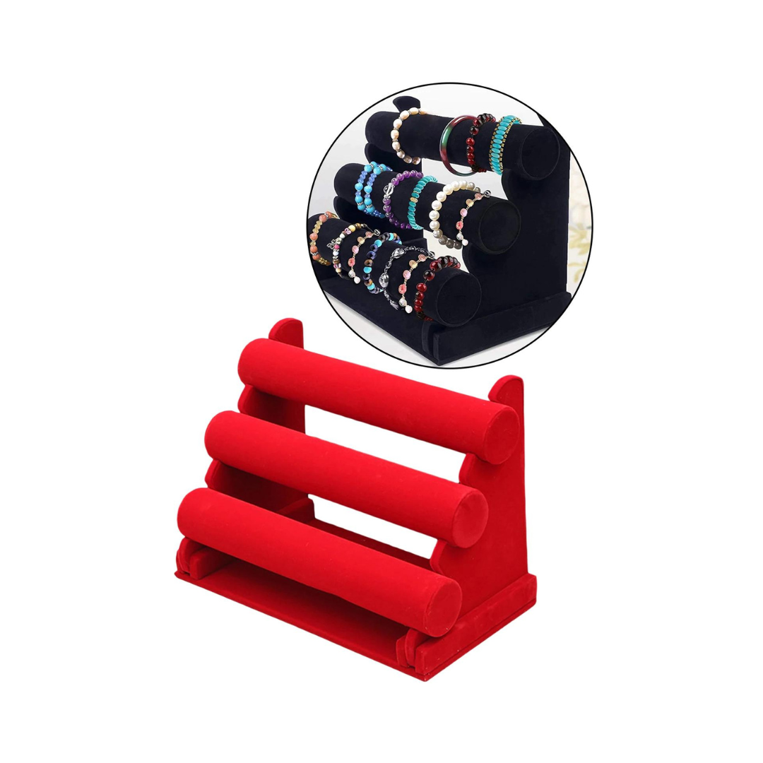 Exhibidor Reloj / Pulsera Gamuza Terciopelo Rojo 3 Niveles