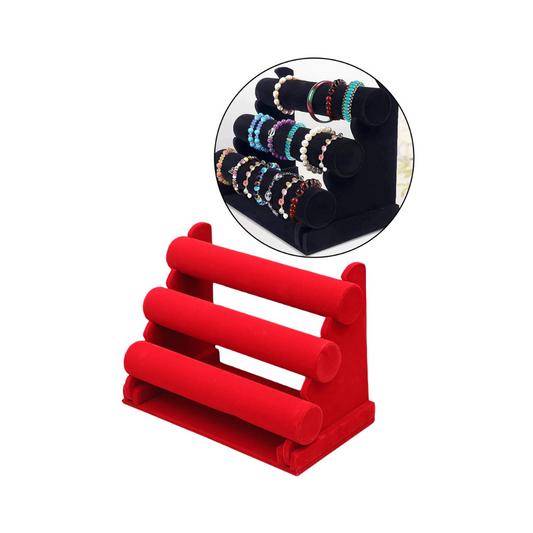 Exhibidor Reloj / Pulsera Gamuza Terciopelo Rojo 3 Niveles