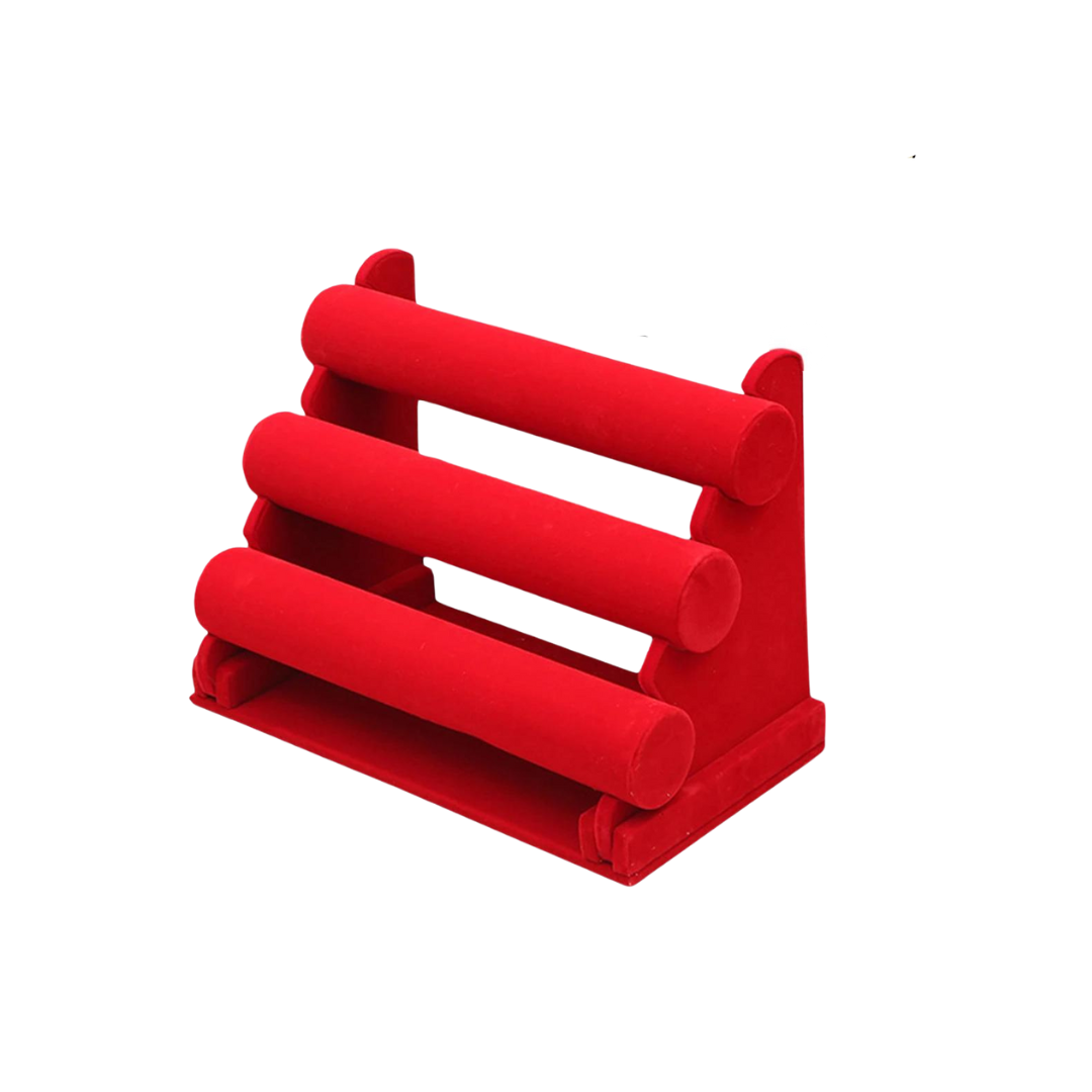 Exhibidor Reloj / Pulsera Gamuza Terciopelo Rojo 3 Niveles