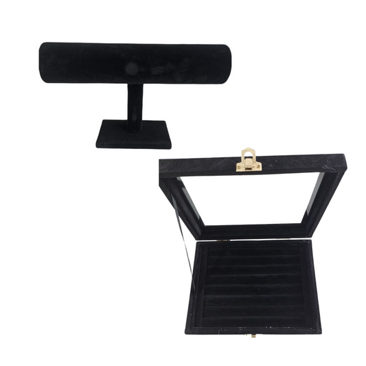 Pack Exhibidor Pulseras 1 Nivel Y Anillos Terciopelo Negro