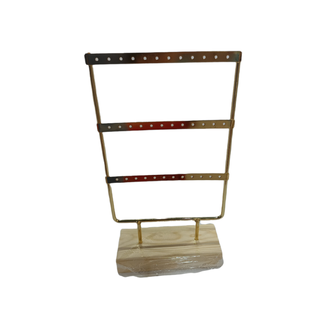 Exhibidor Dorado De Metal Base Madera Para 18 Pares De Aros