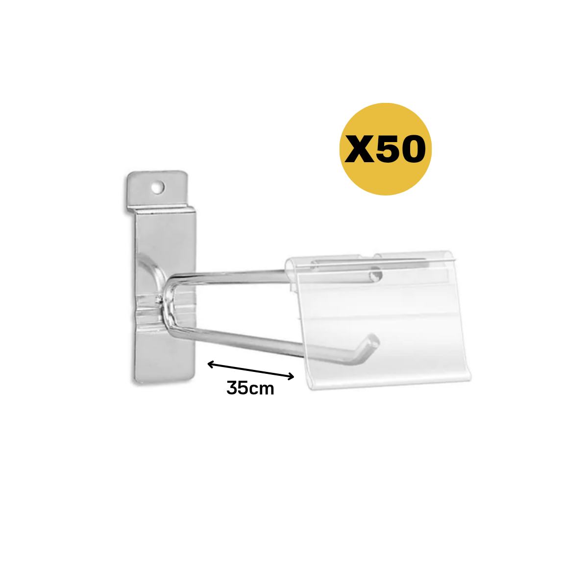 Ganchos Doble Panel Ranurado con Portaprecio de Plástico 35cm