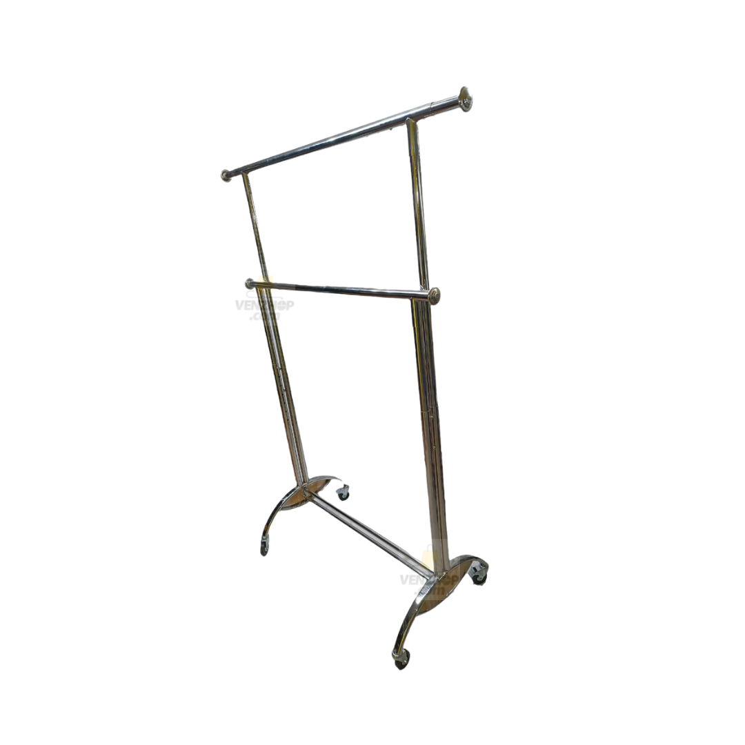 Perchero doble Niveles Colgador Metal cromado Extendible Con Ruedas