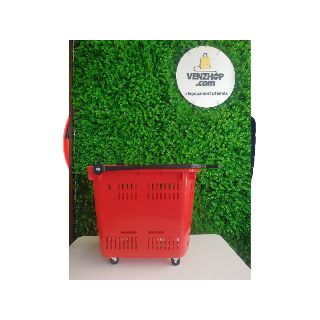 Canasto Cesta Roja Para Supermercado Con 4 Ruedas