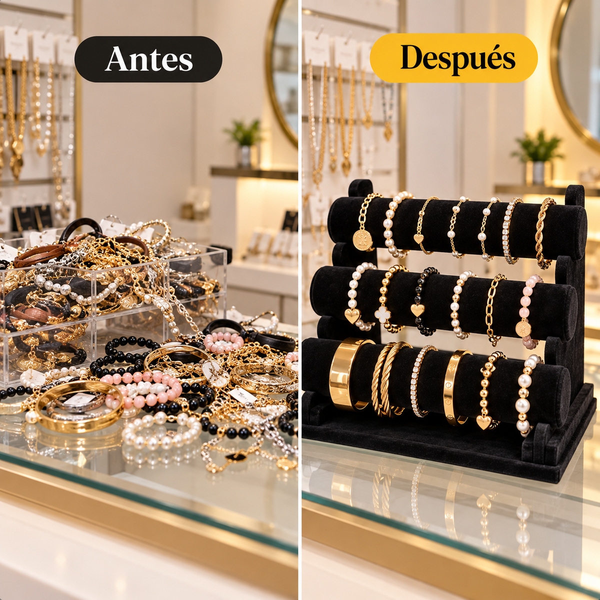 Exhibidor de Joyas y Pulseras de 3 Niveles en Terciopelo