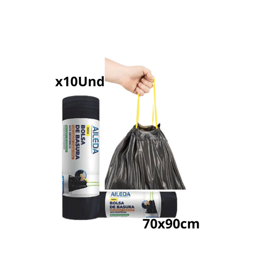 Bolsa Plástica de Basura Cordón Asa Cierra Fácil 70x90cm 10Und