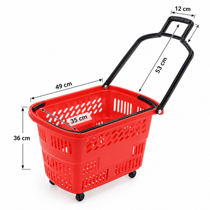 Canasto Cesta Roja Para Supermercado Con 4 Ruedas