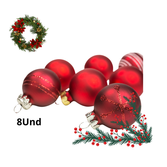 Set 8 Esferas Árbol de Navidad Bambalinas Decoracion Navideña 7cm