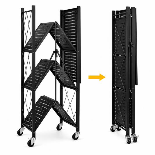 Estante Exhibidor negro  5 Niveles plegable Con Ruedas