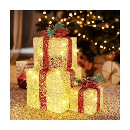 Set 3 cajas de Regalo Decorativo con Luz Led Adornos Navideños