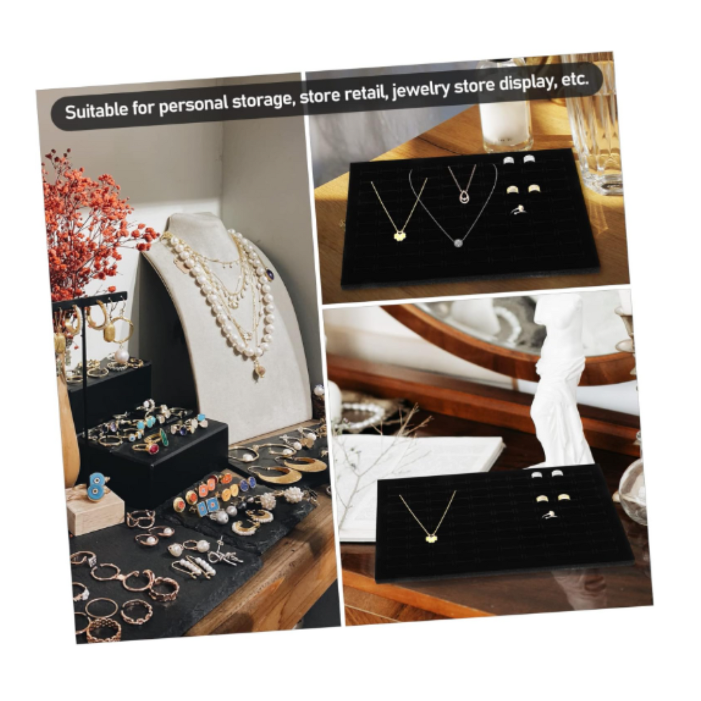 Caja Exhibidora para 100 Anillos y joyas forrada Terciopelo Negro