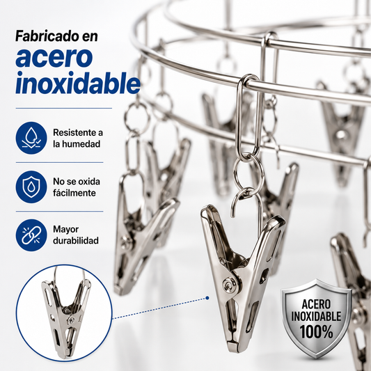 Colgador Redondo Giratorio Metal Con Pinzas inoxidables