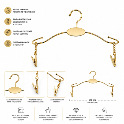 Colgador Metálico Dorado con Pinzas Premium lenceria