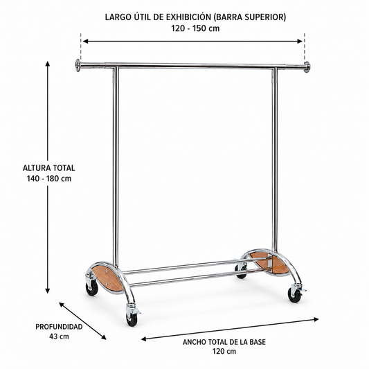 Perchero de ropa Colgador exhibidor extendible Metal Con Ruedas