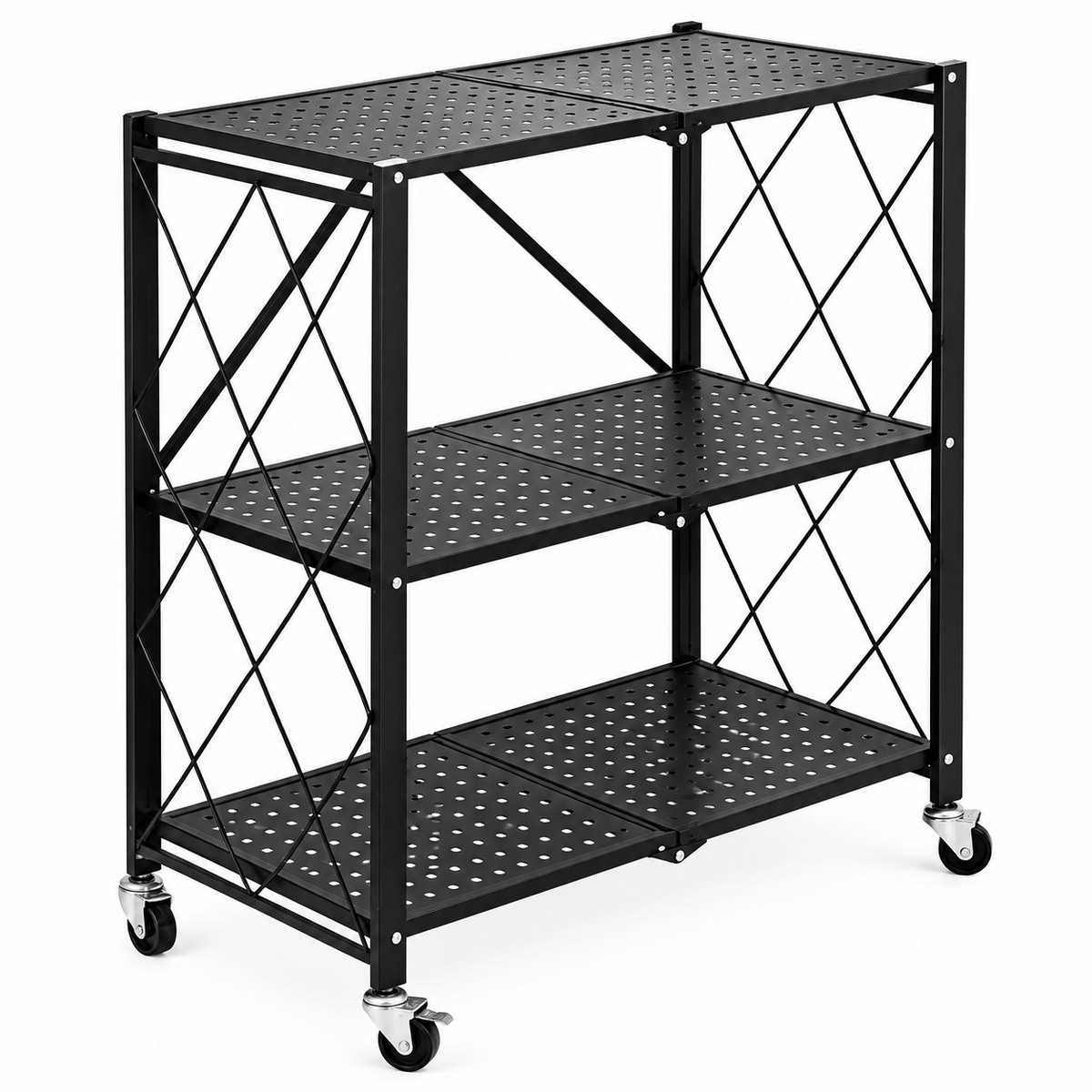 Estante Organizador 3 Niveles Plegable Negro con ruedas