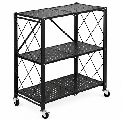 Estante Organizador 3 Niveles Plegable Negro con ruedas
