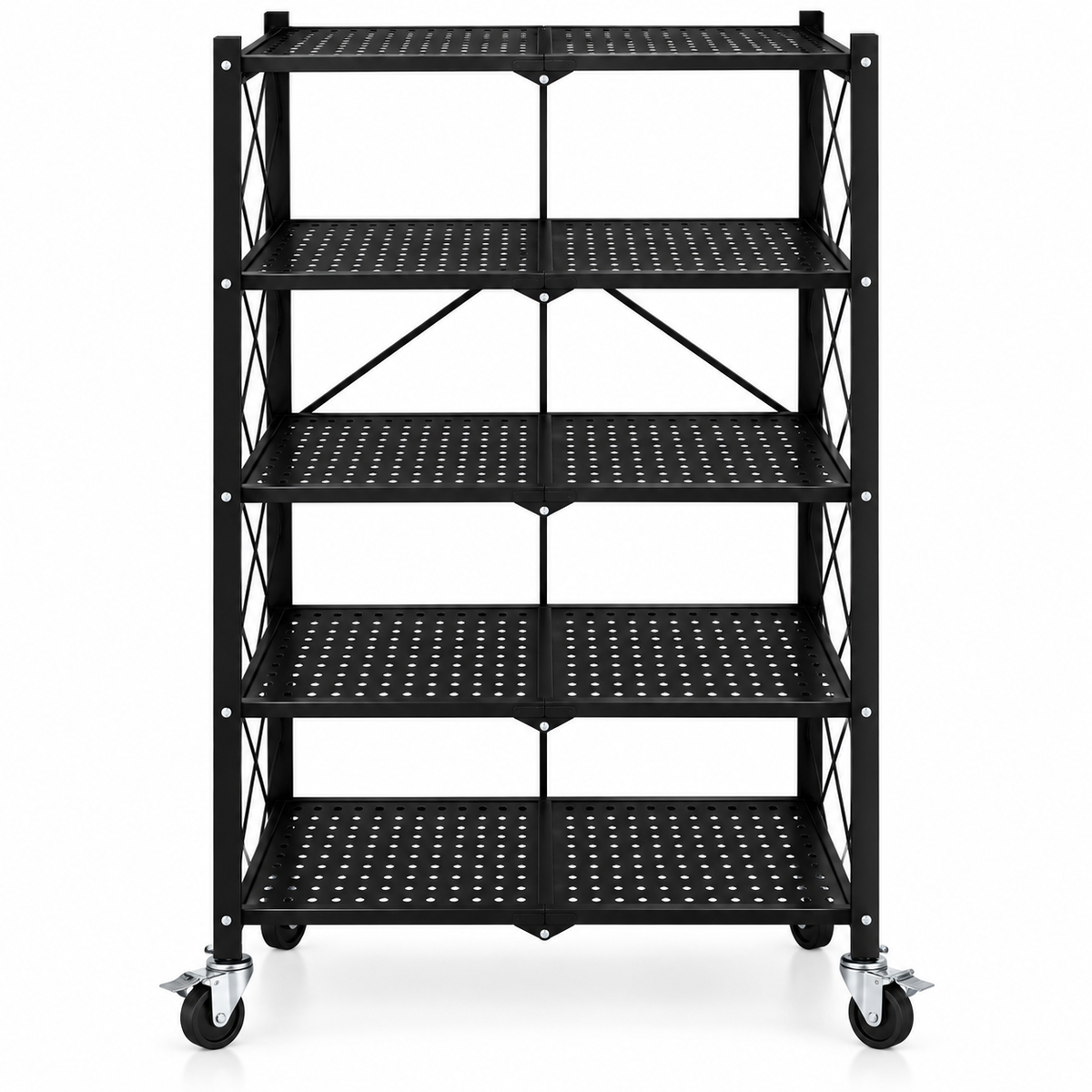 Estante Exhibidor negro  5 Niveles plegable Con Ruedas