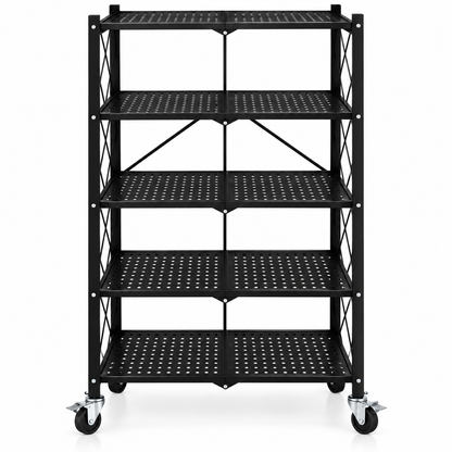 Estante Exhibidor negro  5 Niveles plegable Con Ruedas
