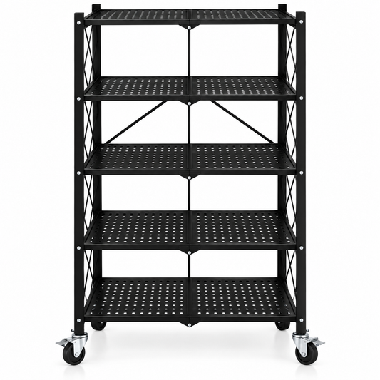 Estante Exhibidor negro  5 Niveles plegable Con Ruedas