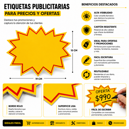 Etiquetas publicitarias De Cartón Para Colocar Precios Ofertas 15cm X 19cm
