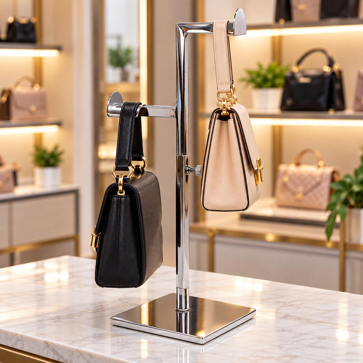 Exhibidor Metálico de Carteras y Bolsos con Altura Ajustable