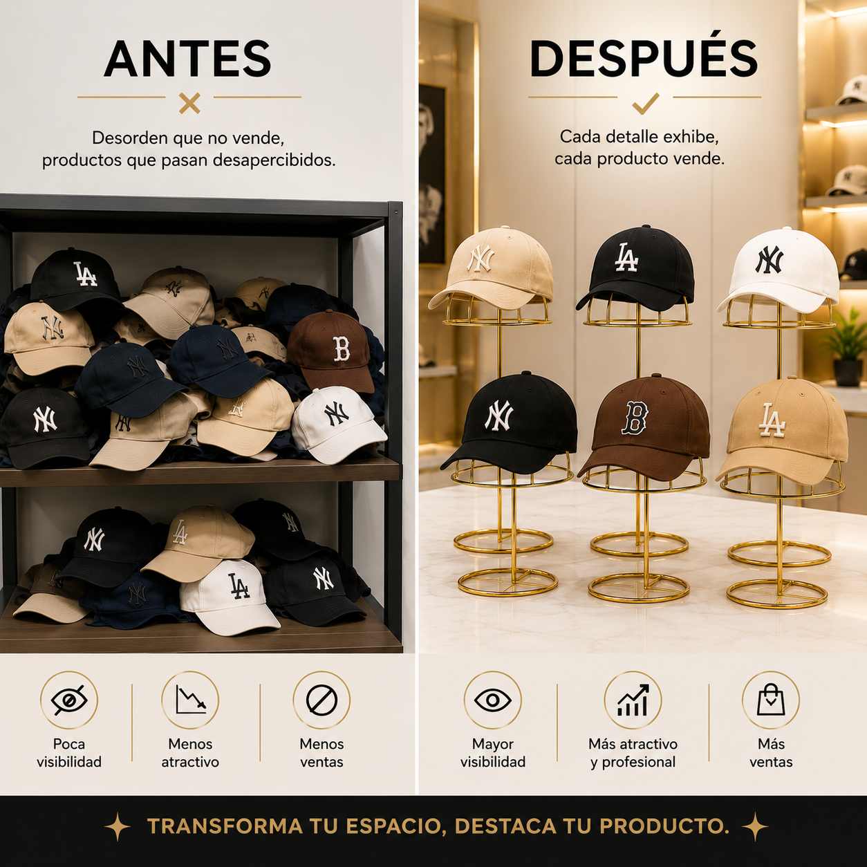 Exhibidor De Metal Gorro Jockey Sombrero Dorado