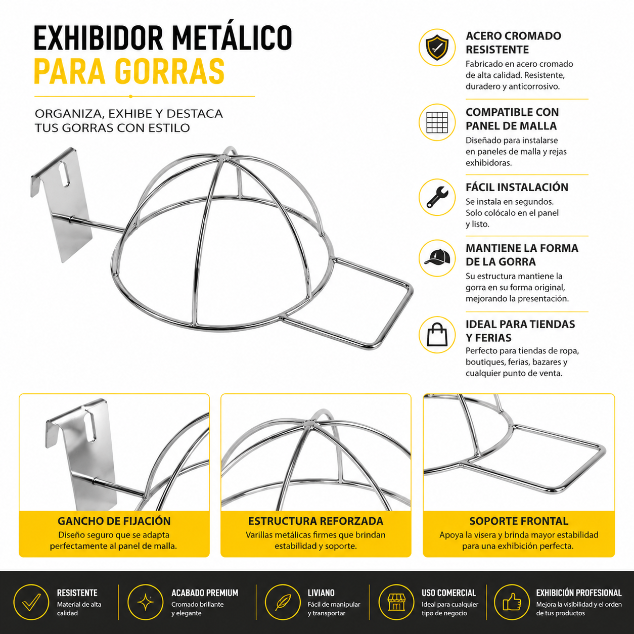 Exhibidor Para Jockeys Gorros Ganchos Metal De Malla Venzhop