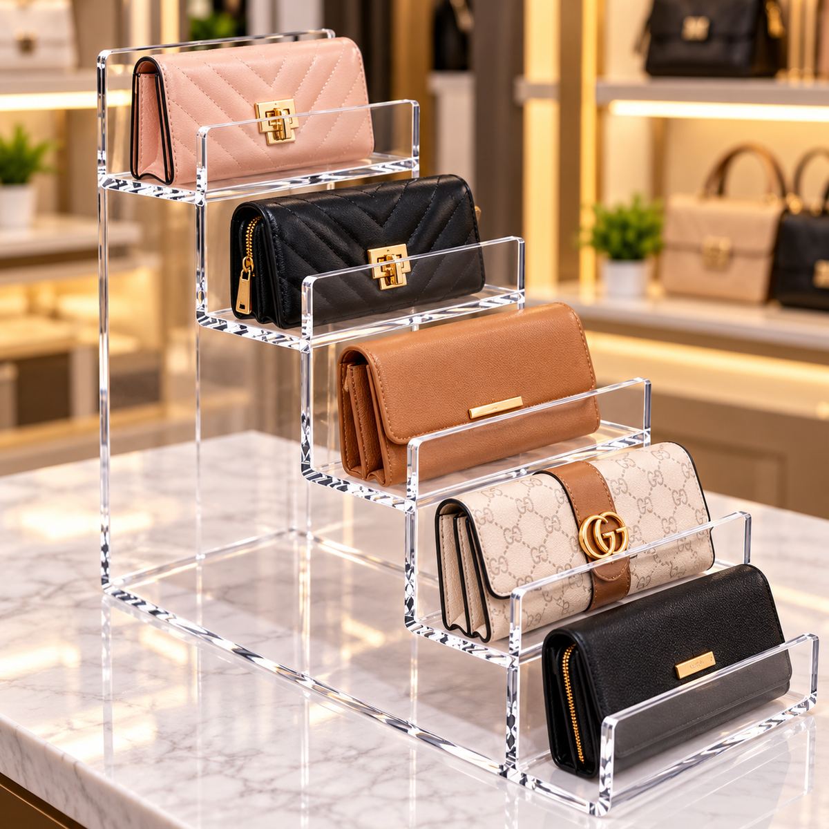 Exhibidor Acrílico De Billeteras Carteras 5 niveles
