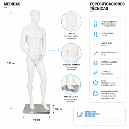 Maniqui Exhibidor Hombre  / Caballero Blanco Cuerpo Completo