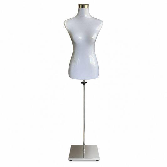 Torso de Dama con Pedestal Cromado | Maniquí Exhibidor para Tiendas y Boutiques