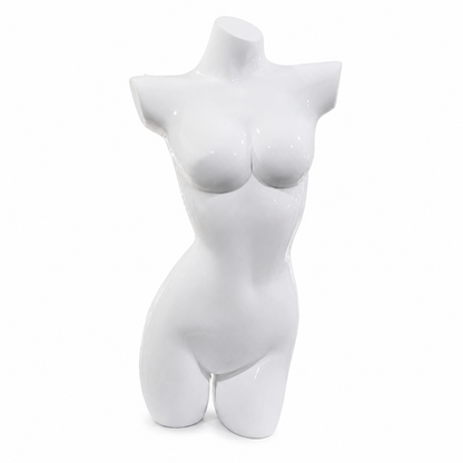 Maniquí Femenino Medio Cuerpo Blanco Brillante para Exhibición de Ropa.