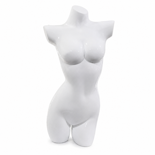 Maniquí Femenino Medio Cuerpo Blanco Brillante para Exhibición de Ropa.