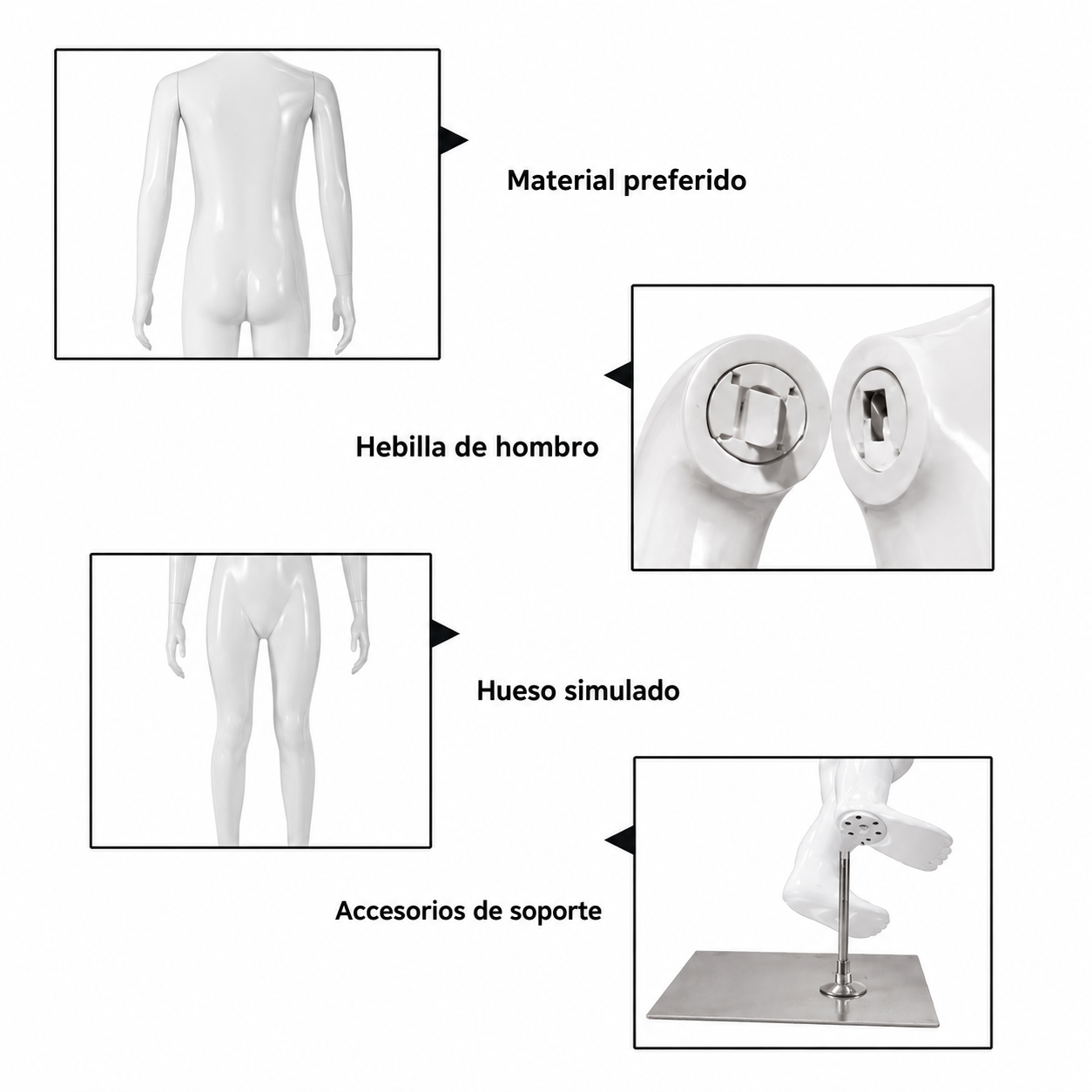 Maniquí Infantil de Niño Cuerpo Completo Blanco 125 cm