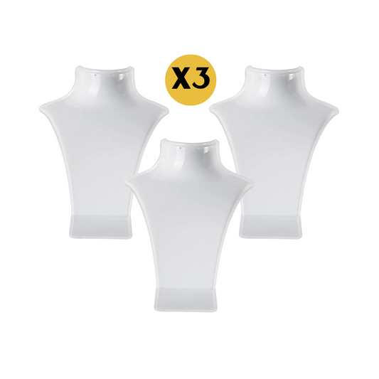 Pack de 3 Exhibidores de Collar Joyería Cuello Alargado Plástico Blanco Venzhop