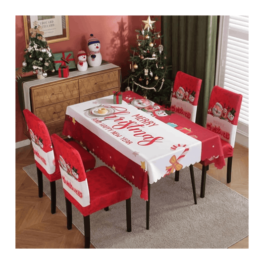 Set Mantel + Fundas Cubre Sillas de Comedor Diseño Navideño