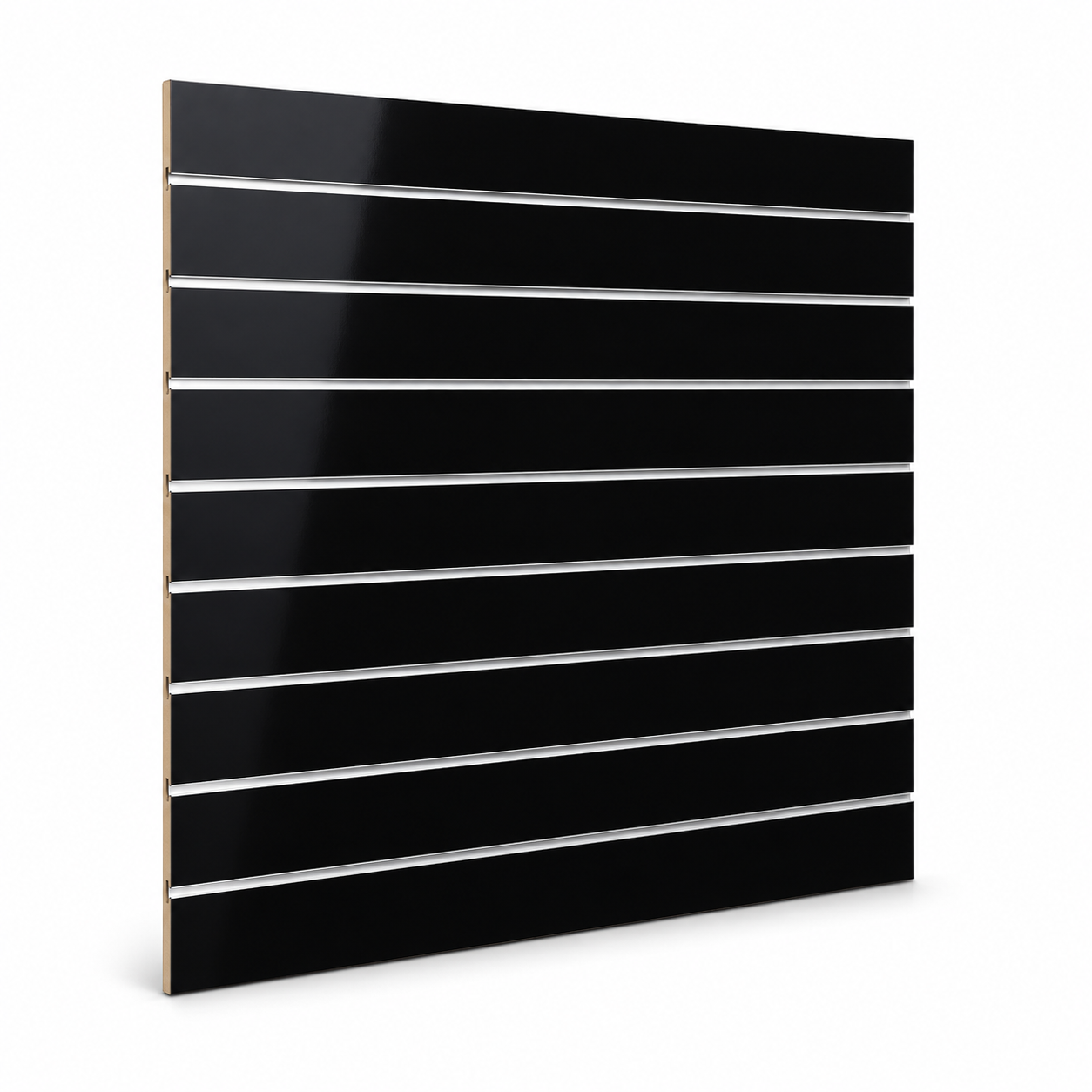 Panel Ranurado Negro Brillante 120x120 cm con Platinas de Aluminio