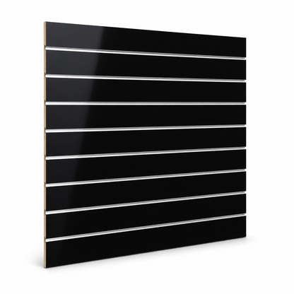Panel Ranurado Negro Brillante 120x120 cm con Platinas de Aluminio
