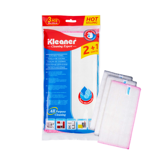 Paños De Cocina Kleaner Suaves Quitar Polvo Limpieza Total 30x30cm 3Piezas