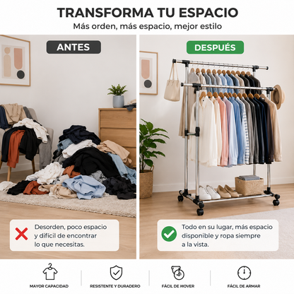 Perchero de ropa Exhibidor Doble De Metal Con Ruedas