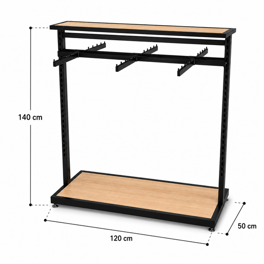 Perchero Modular Doble Negro con Tableros y ganchos para Tiendas de Ropa